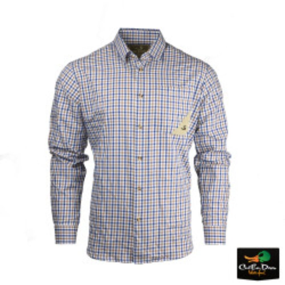 NWT Dixie Decoys M's Suffolk Tattersall Sport Shirt- Blue/Tan